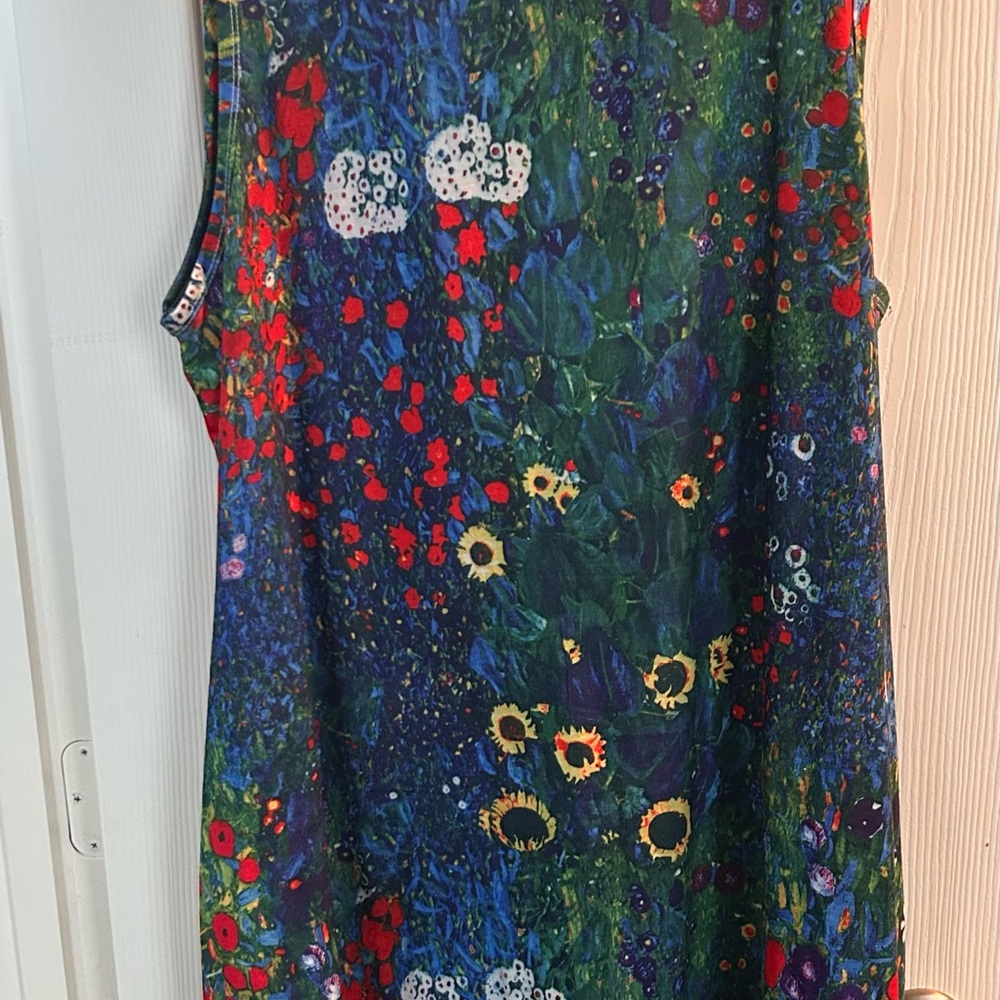 Floral Garden Print Sleeveless Dress - Blue & Green
